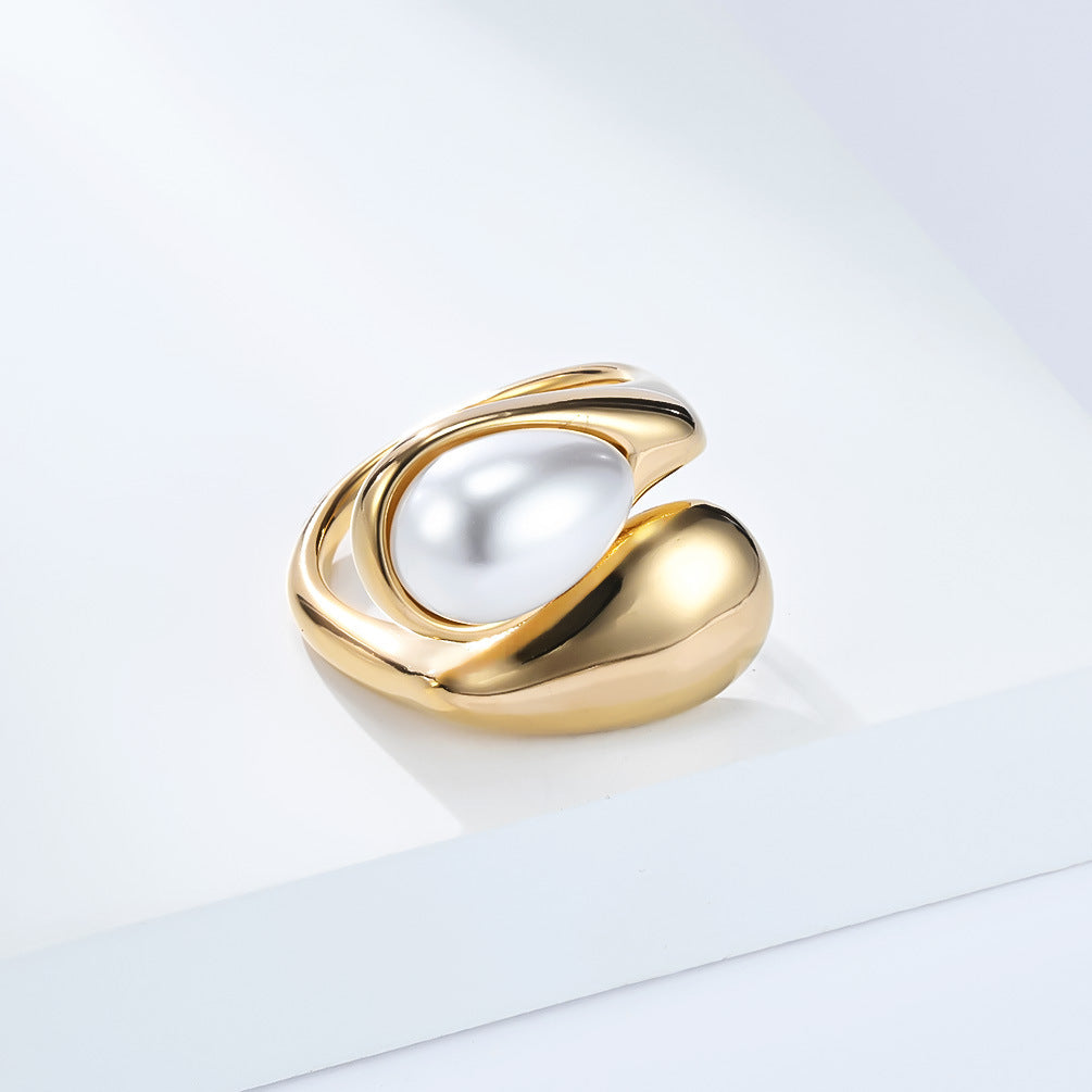 Planderful Imitation Pearl Ring For Women High End Trendy Niche European American Street Style Jewelry