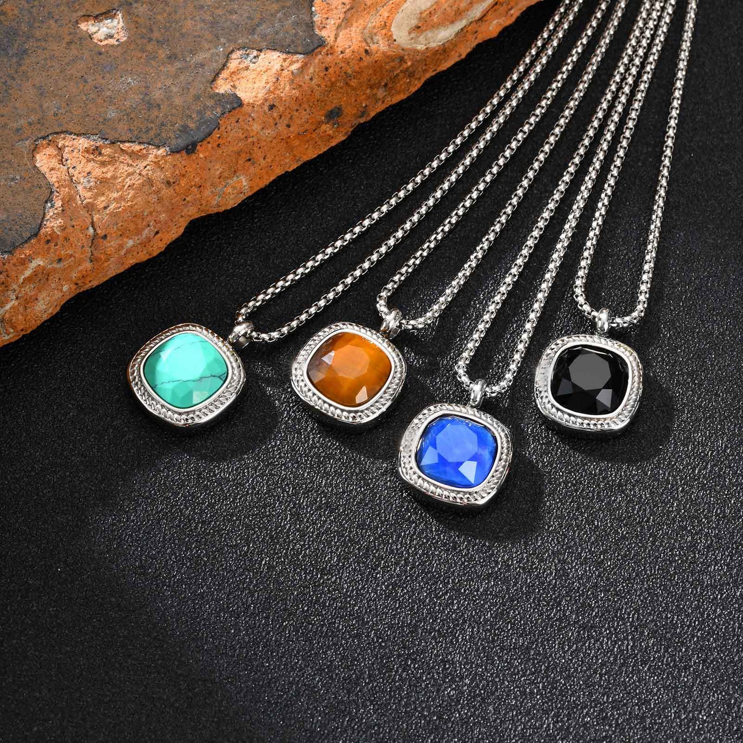 Planderful Titanium Steel Square Pendant for Men Versatile