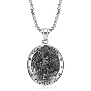Planderful Everyday Genie St Michael Angel Pendant Necklace Unisex Stainless Steel Vintage Hip Hop Style Bless You
