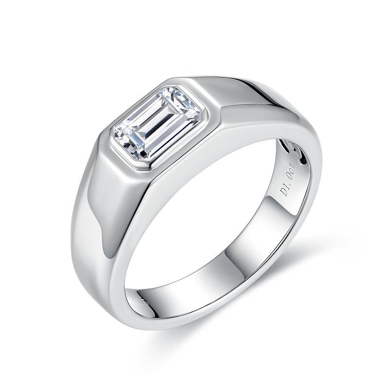 Planderful Moissanite Ring For Men Emerald Cut 1.0 Ct S925 Sterling Silver Sparkling