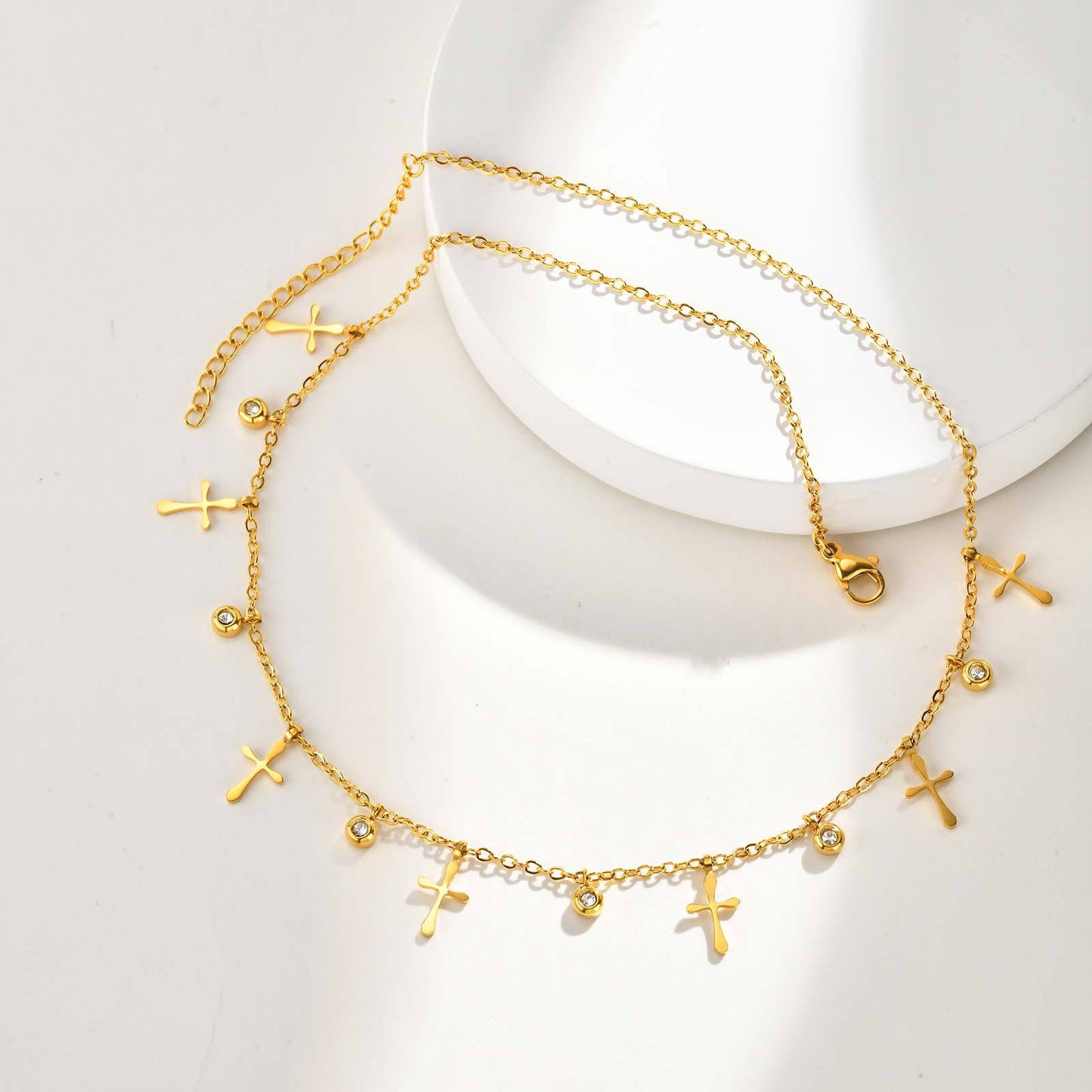 Stainless Steel Geometric Star Flat Cross Chain Water Drop Hollow Butterfly Zircon Necklace
