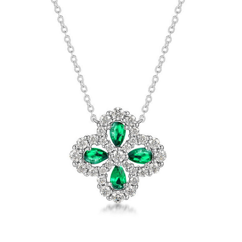 S925 Sterling Silver Lab-Grown Gemstone Four-Leaf Clover Jewelry Collection