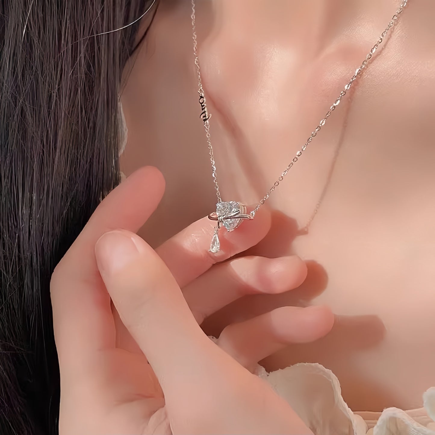 New 925 Sterling Silver Love Fringed Necklace for Women