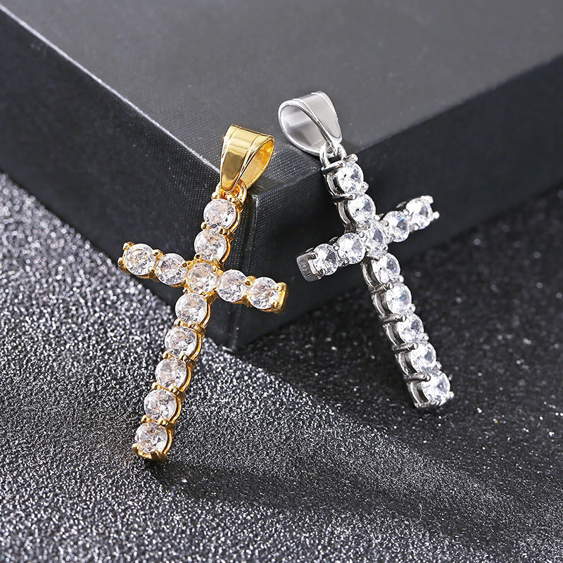 Planderful Zircon Cross Pendant for Men Stainless Steel