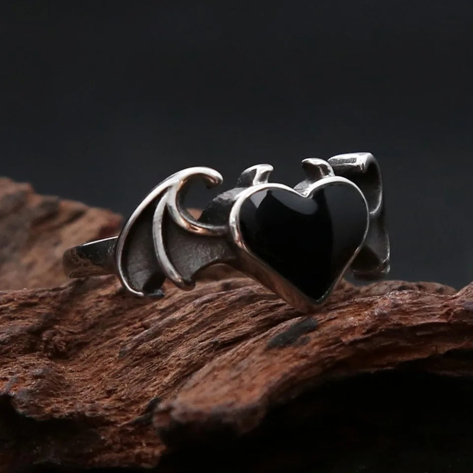Vintage Angel Heart Stainless Steel Men's Ring