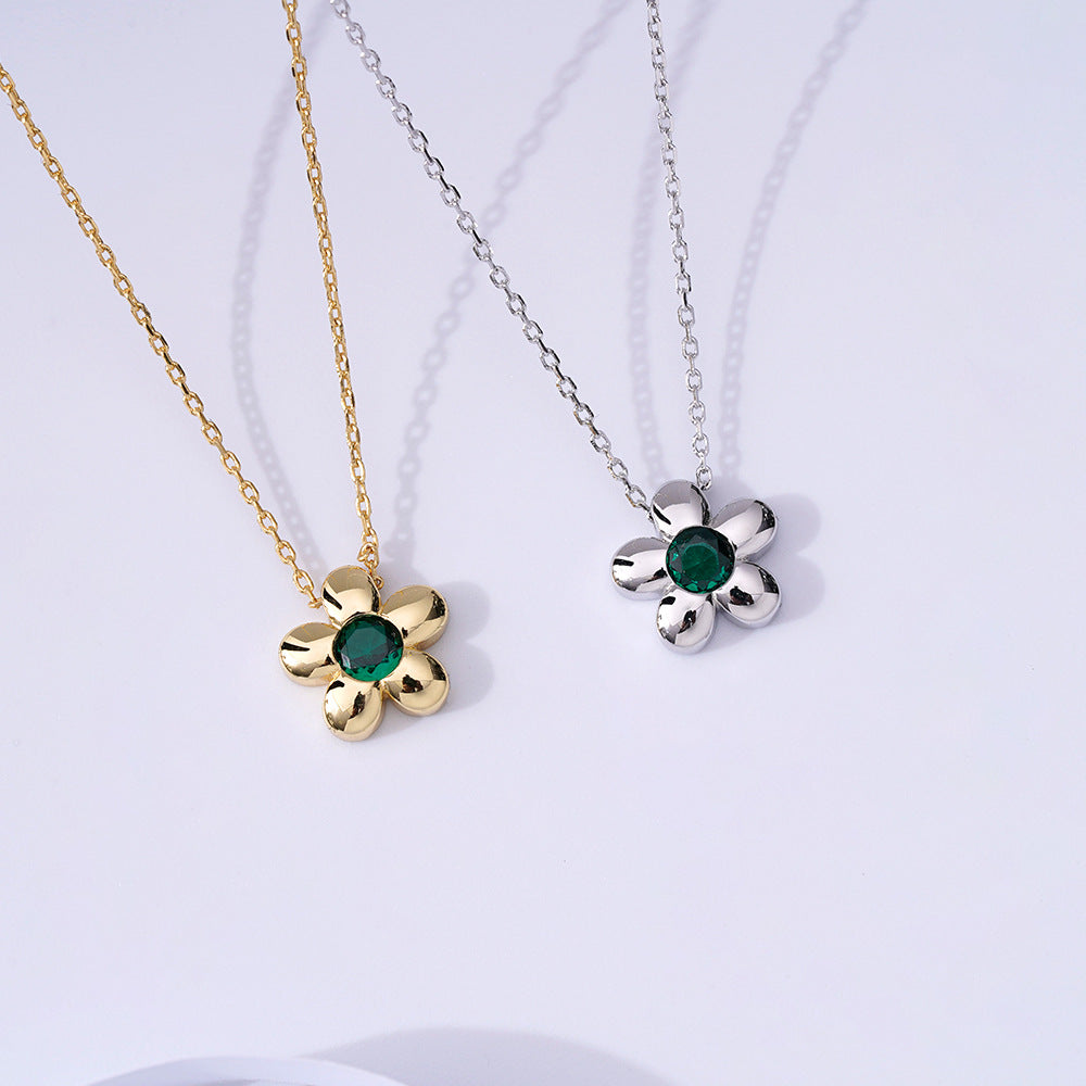 Korean Version S925 Silver Necklace Women's Flower Collarbone Chain