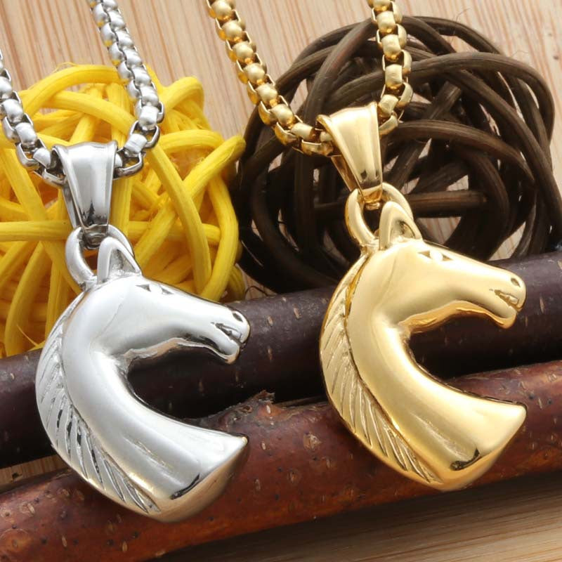 Personalized Punk Horse Necklace in Titanium Steel - Retro Trendy Pendant for Men by Planderful