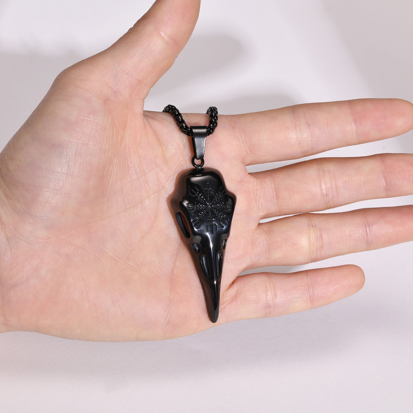 Stainless Steel Viking Crow Skull Pendant Gold Men's Necklace