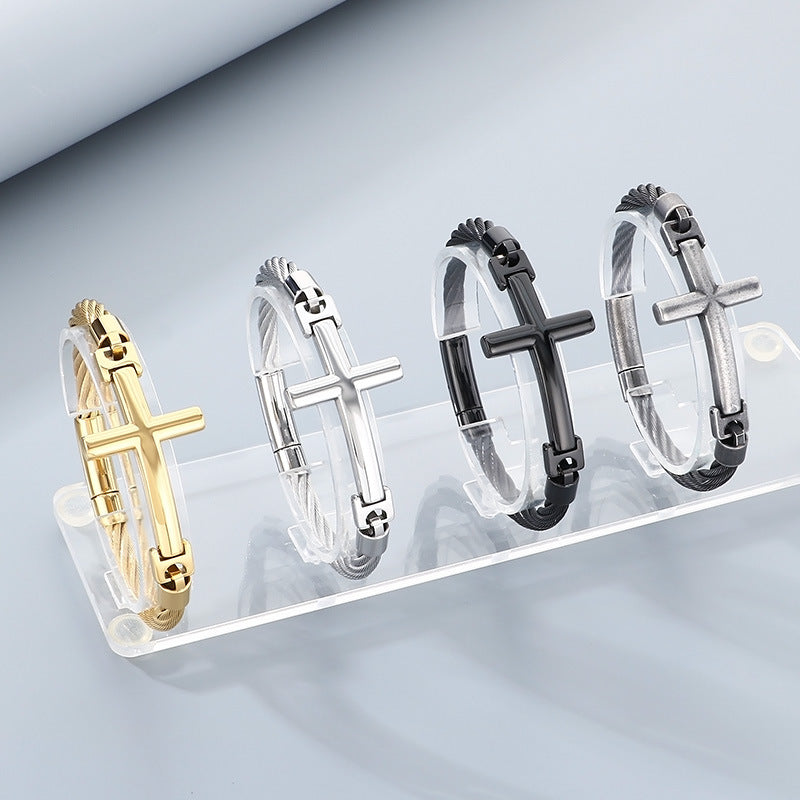 Braided Wire Steel Wire Bracelet – Cross Bent Titanium Steel Men's Bracelet