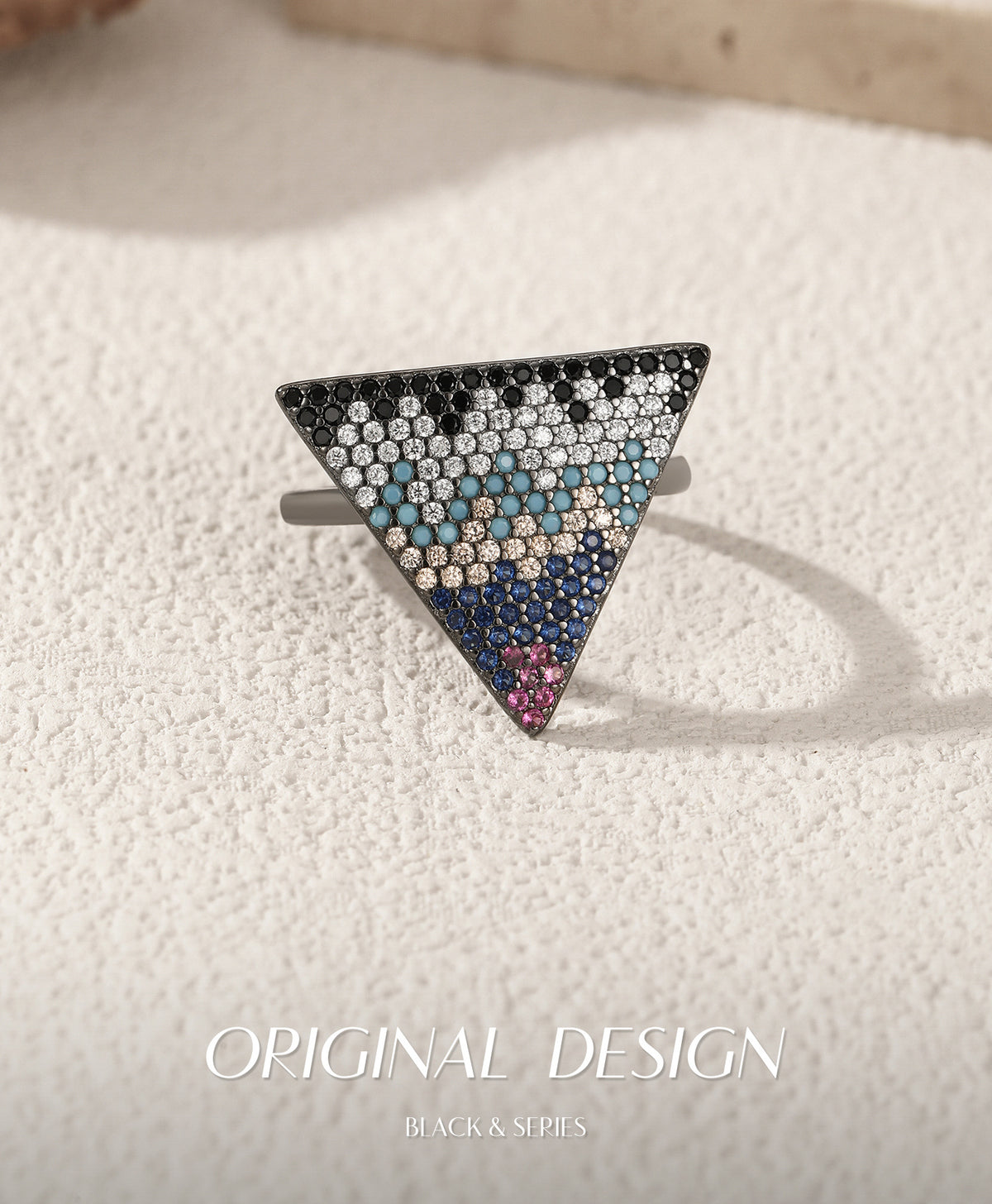 925 Sterling Silver Pavé Zircon Triangle Ring