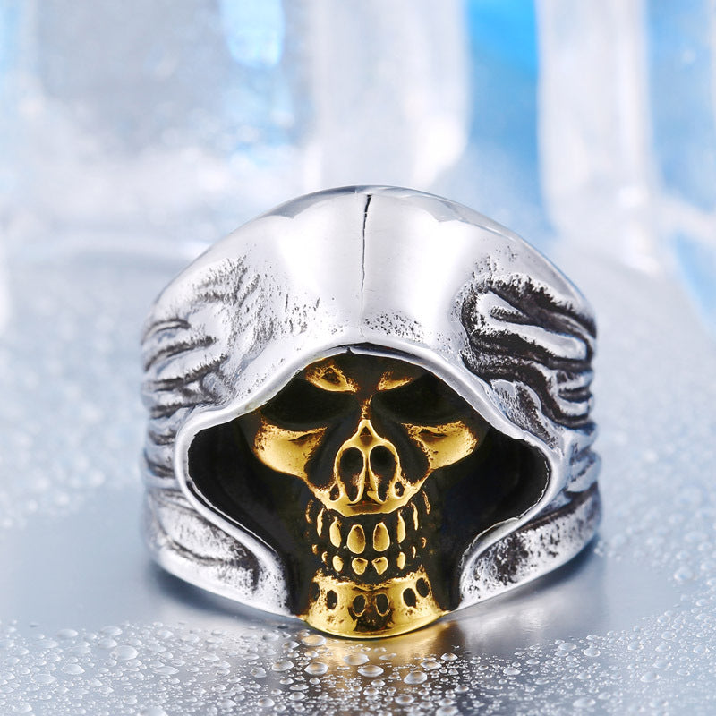 Punk-Inspired Vintage Stainless Steel Reaper Skull Ring for Men - Wholesale Titanium Steel Collection