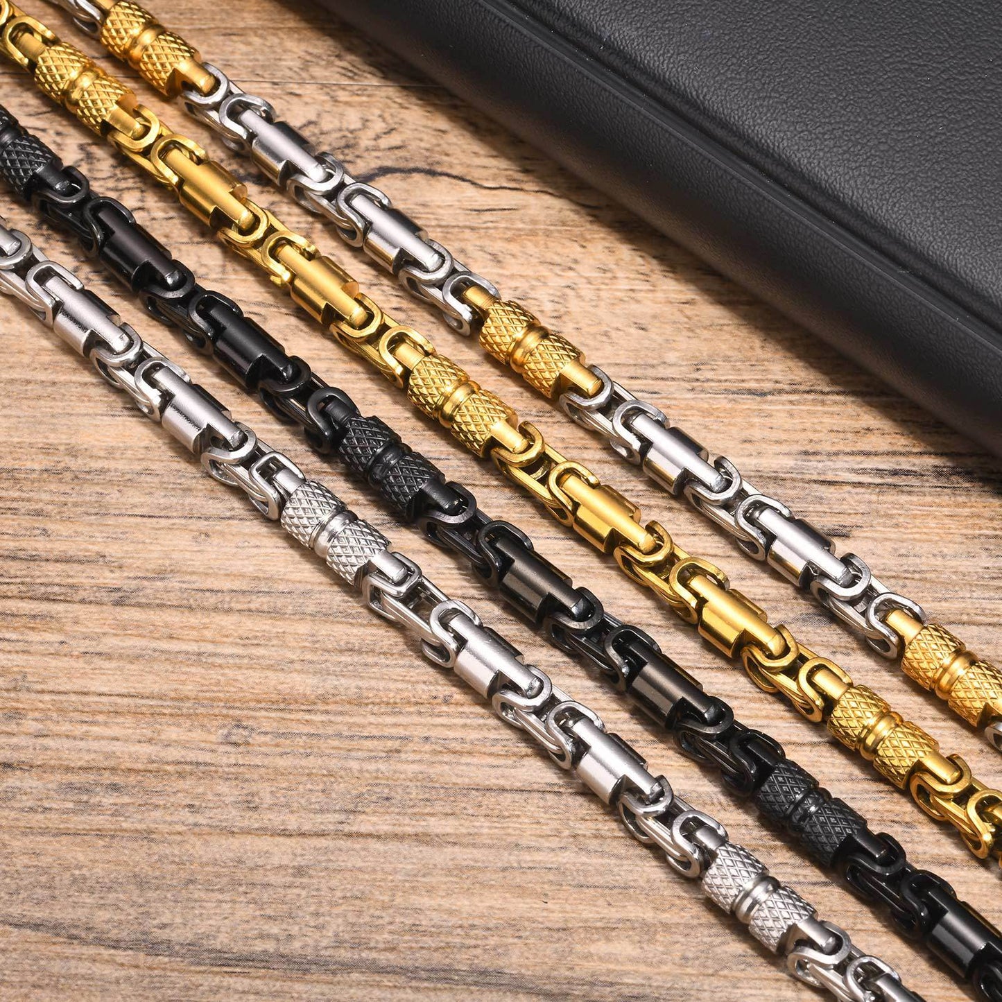 Stainless Steel Byzantine Handmade Chain Bracelet Men's Electric Black