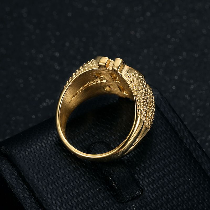 Planderful Everyday Genie Hip Hop Ring Bold Titanium Steel Gold Plated Zircon Dollar Symbol For Men