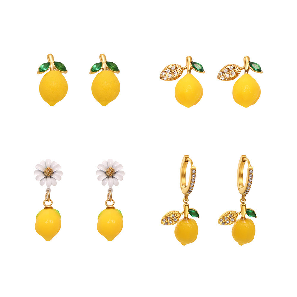 Planderful Lemon Resin Daisy Stud Earrings For Girls