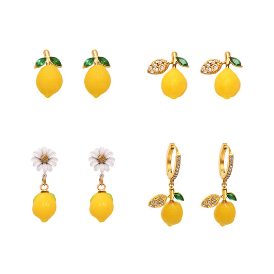 Planderful Lemon Resin Daisy Stud Earrings For Girls