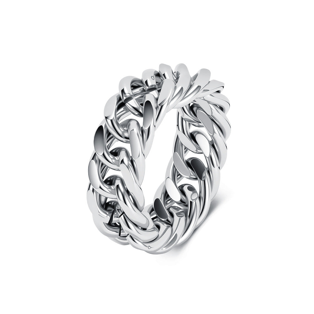 Planderful Stainless Steel Cuban Chain Ring Everyday Genie Unisex Hip Hop Fashion High End Statement Jewelry