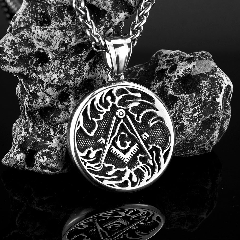Vintage Men's Jewelry AG Freemason Medal Pendant Necklace