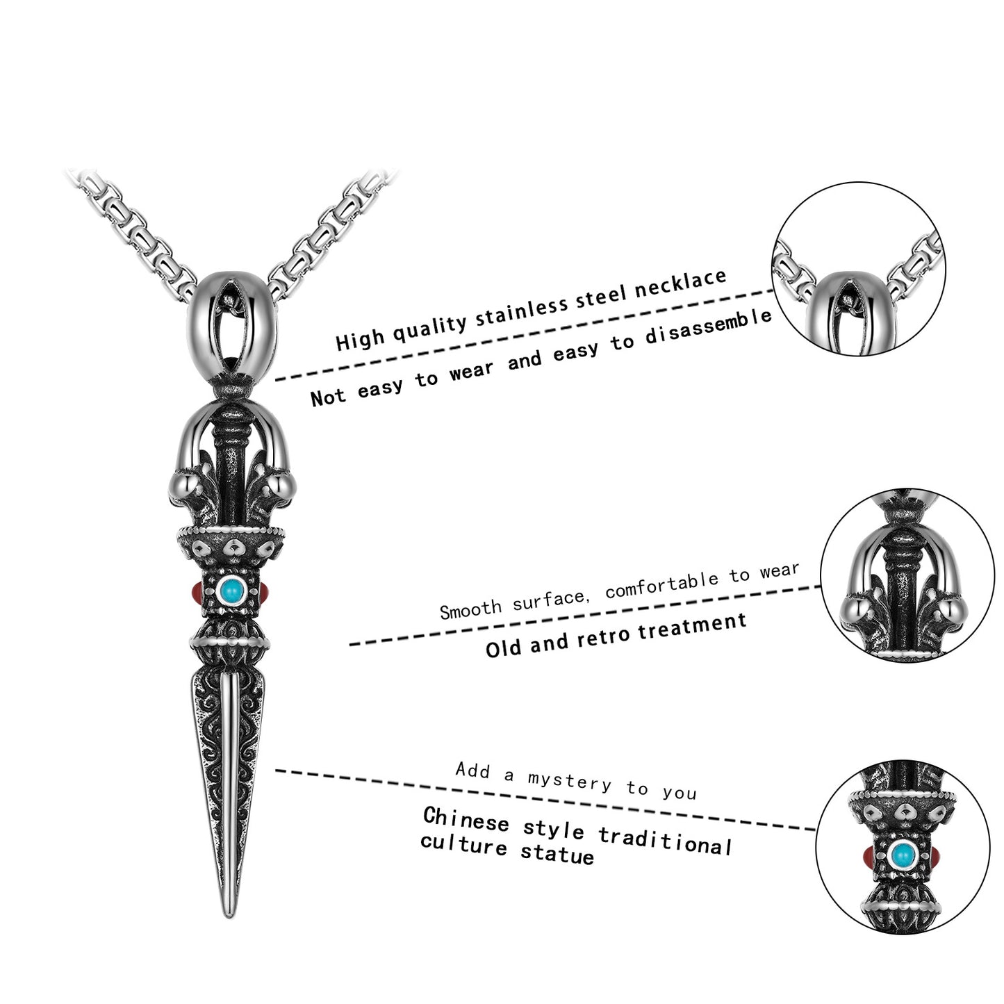 Steel Necklace - Vintage Vajra Pendant for Men