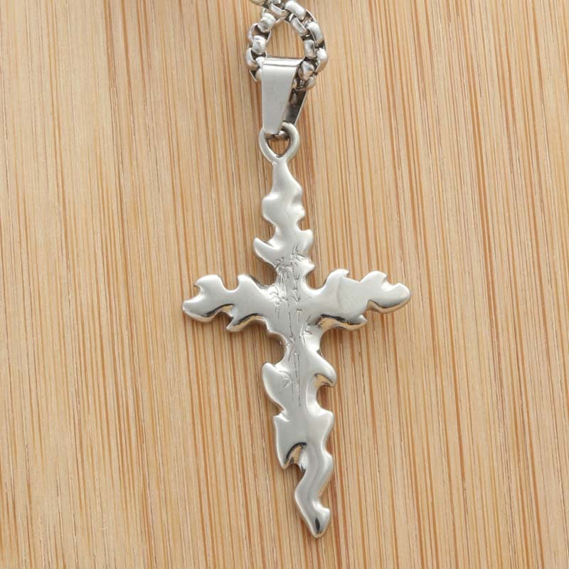 Punk Bamboo Pattern Titanium Steel Cross Pendant Necklace for Men