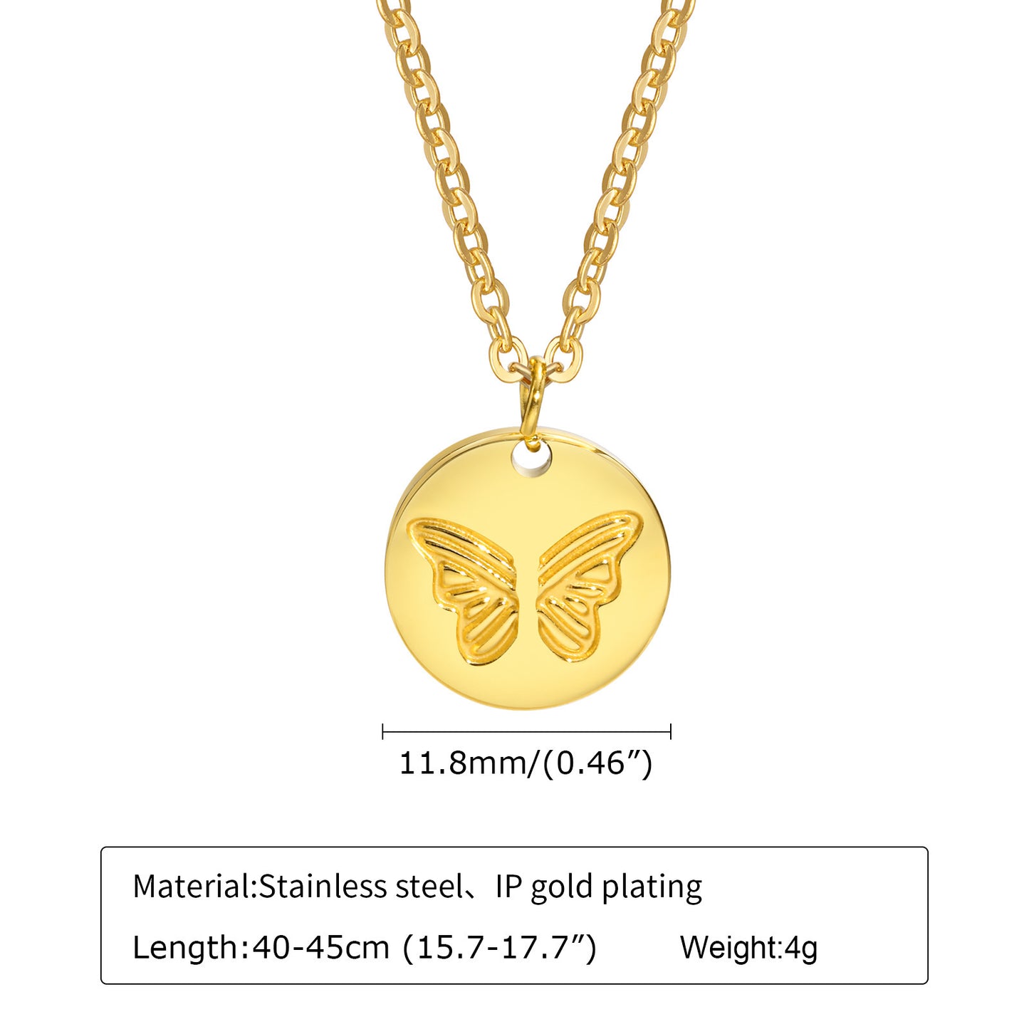 Stainless Steel Round Butterfly Necklace for Golden Woman