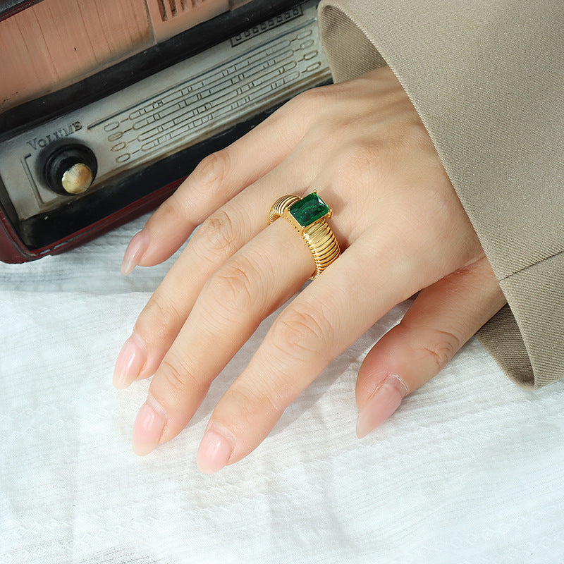 Sparkling Geometric Zircon Thread Ring - Luxe Titanium Gold Jewelry
