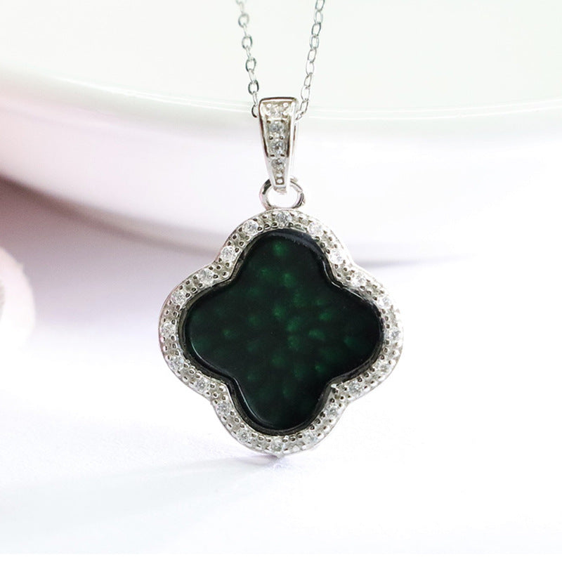 Sterling Silver Four-Leaf Clover Jade Necklace