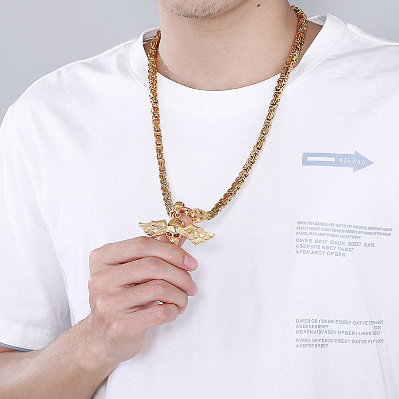 Bold Cross Skull Titanium Steel Necklace for Men - European and American Fashion Statement