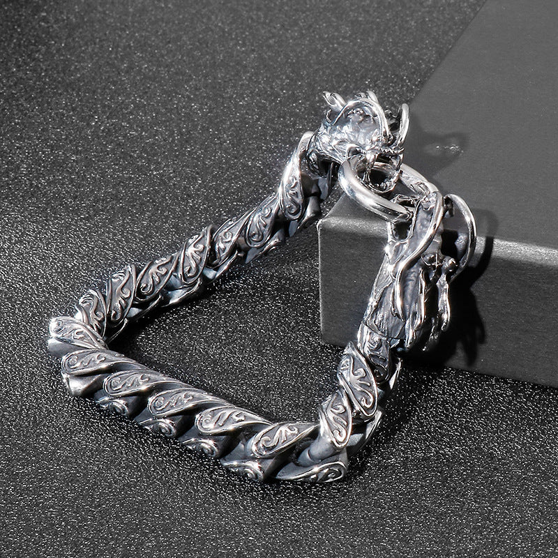 Old Double Dragon Head Men's Titanium Steel Bracelet
