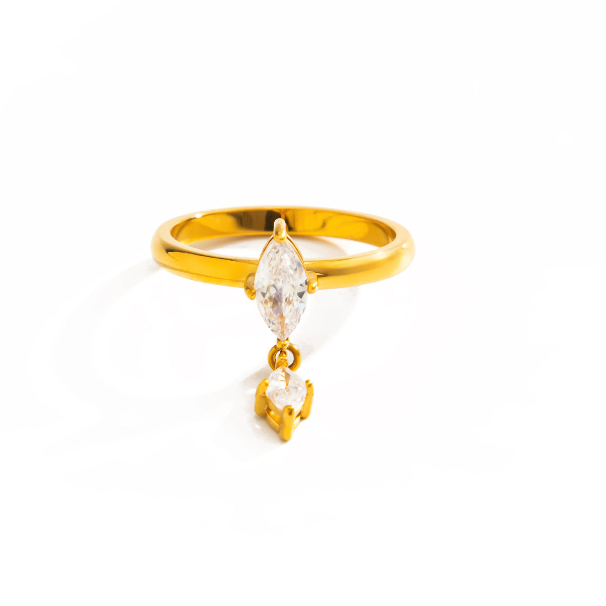 Planderful Stainless Steel Zircon Rhombus Fringed Statement Ring For Fashion Forward Women