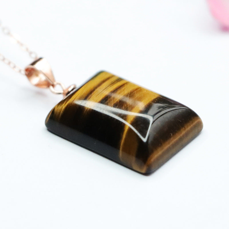 Tiger Eye Peace Plaque 925 Silver Pendant — No Chain