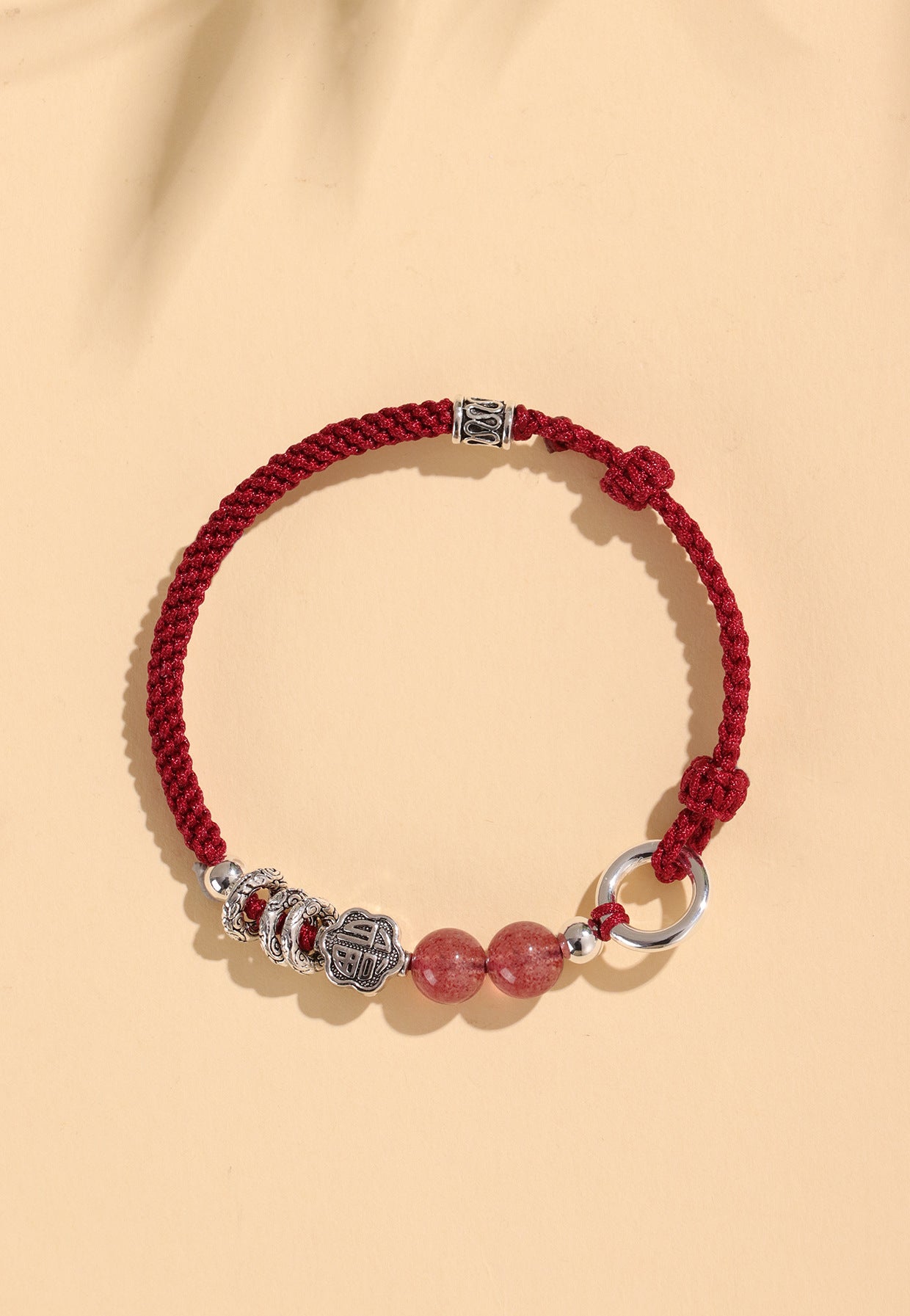 Planderful Fortune's Favor Bracelet – Handwoven Couple Design with Strawberry Crystal and Silver Obsidian
