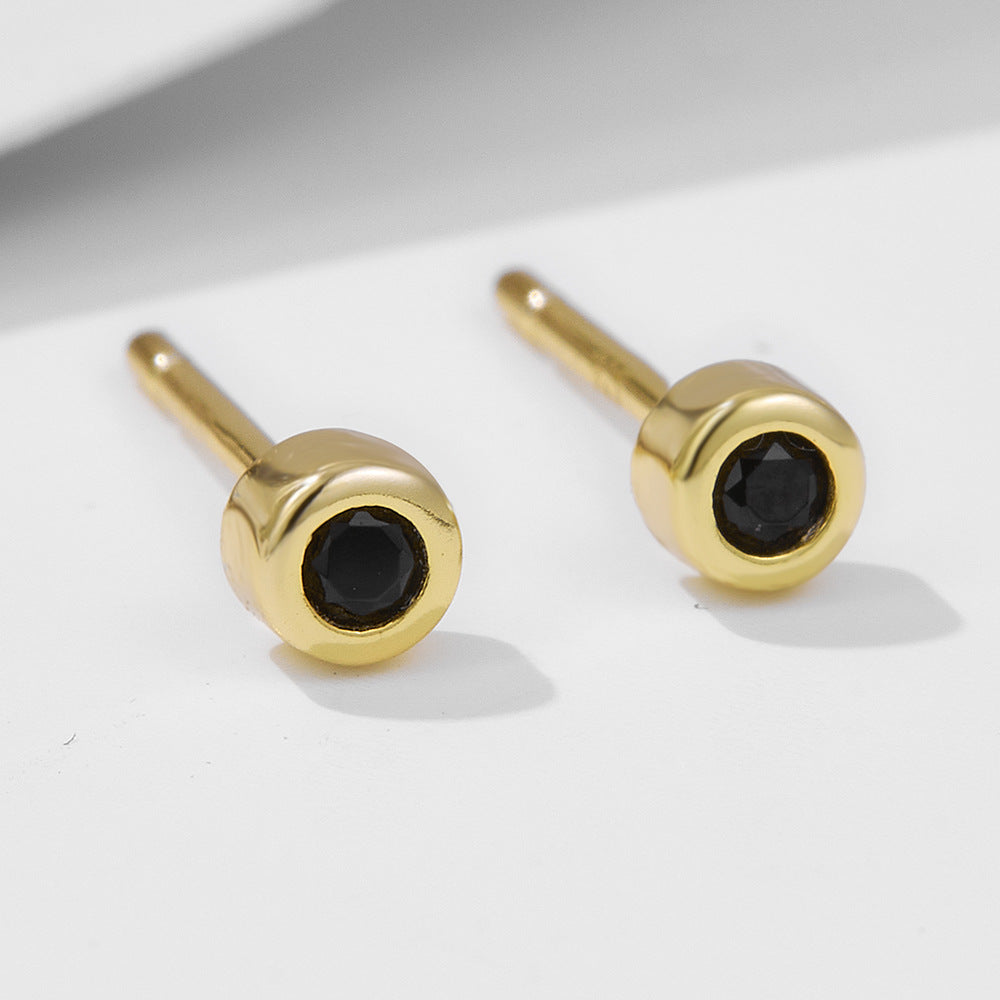 S925 Sterling Silver Simple Round Black Nano Zircon Stud Earrings