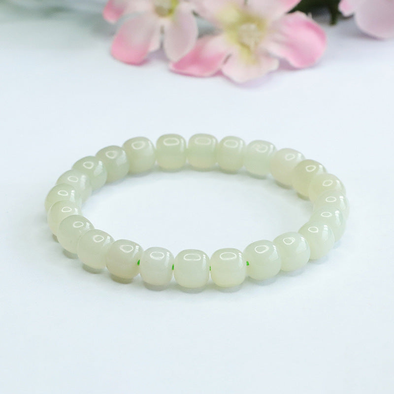 Qingshui Lake Jade Bracelet with Sterling Silver Beads