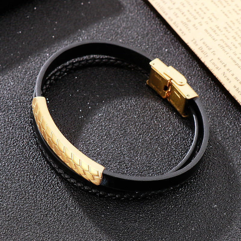 Planderful Mens Woven Leather Bracelet Geometric Retro