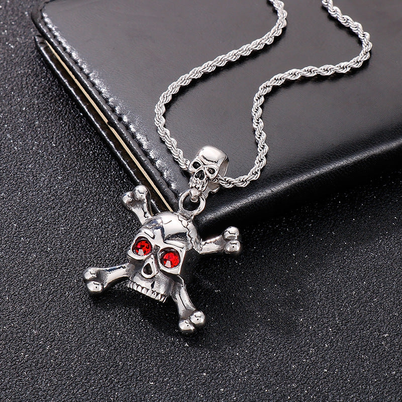 Dark Ghost Head Bracelet Titanium Pendant Red Eye Cross