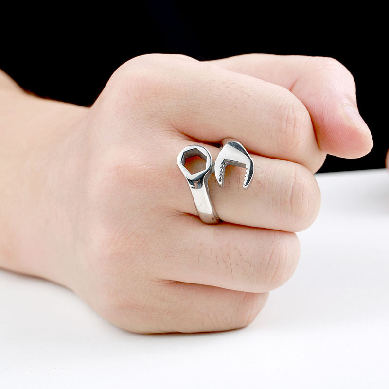 Stylish Titanium Steel Wrench Ring - Trendy European and American Men's Jewelry Wholesale