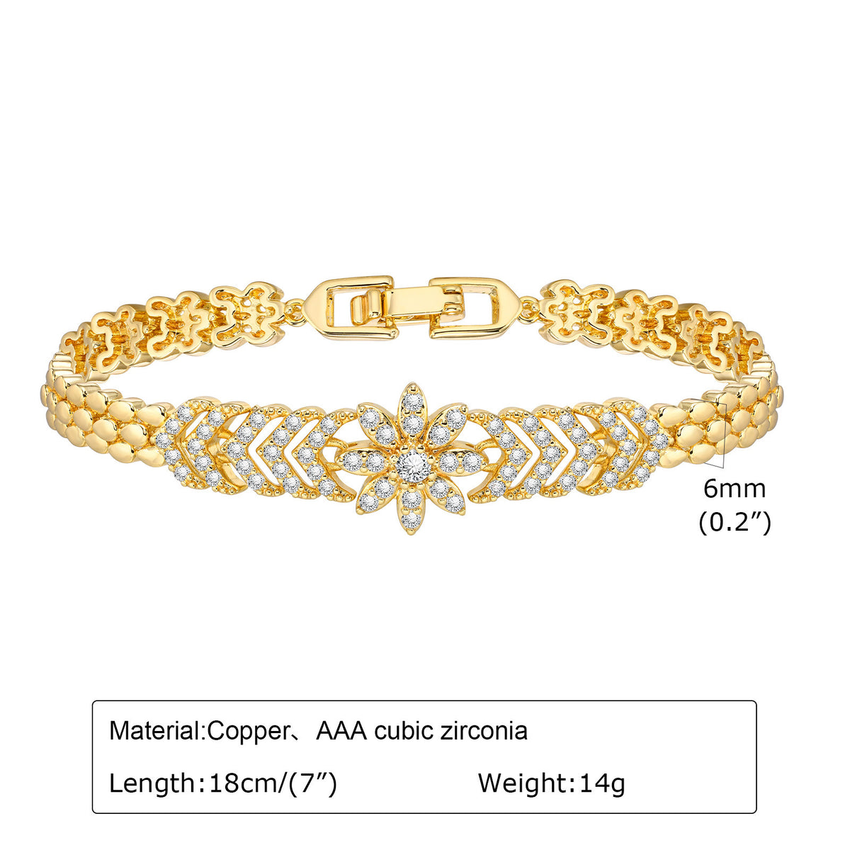 Heart Flower Zircon Stainless Steel Bracelet for Women