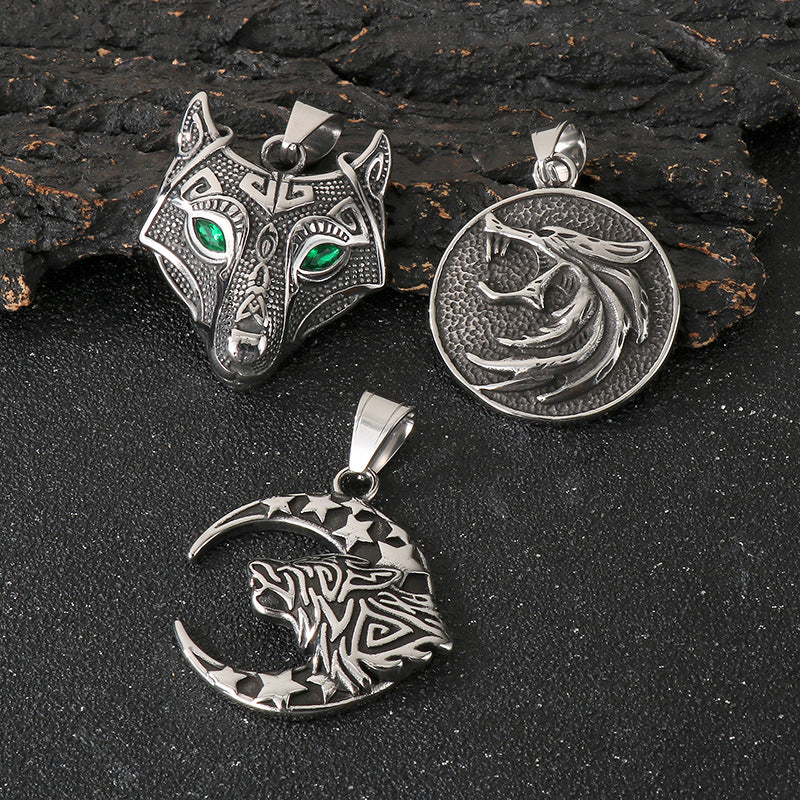 Planderful Viking Wolf Pendant For Men Green Eyed Celtic