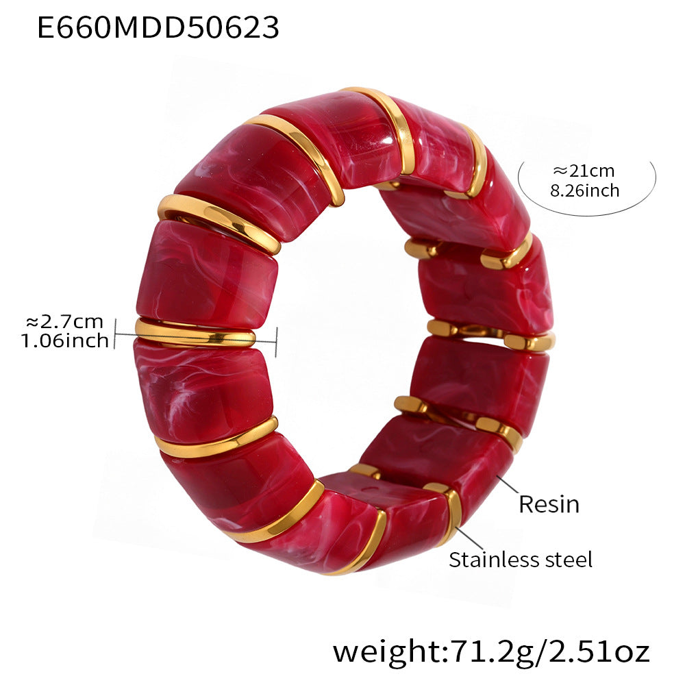 Planderful Candy Color Resin Elastic Rope Bracelet For Women
