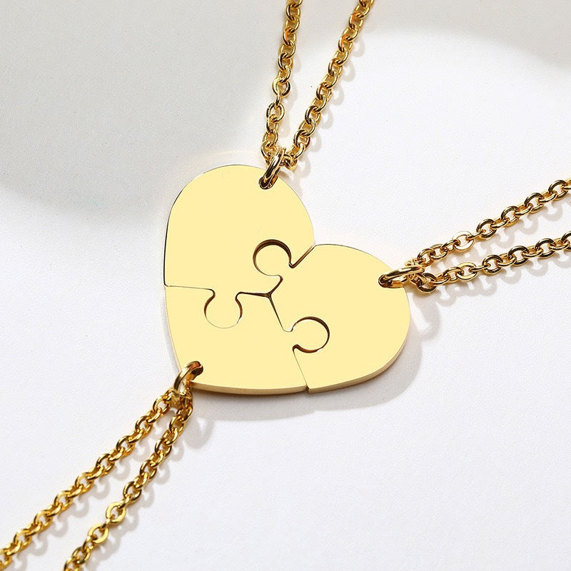 1. Planderful Heart Edge Puzzle Necklace For Couples Stainless Steel Gift For Girlfriend Everyday Elegance Jewelry