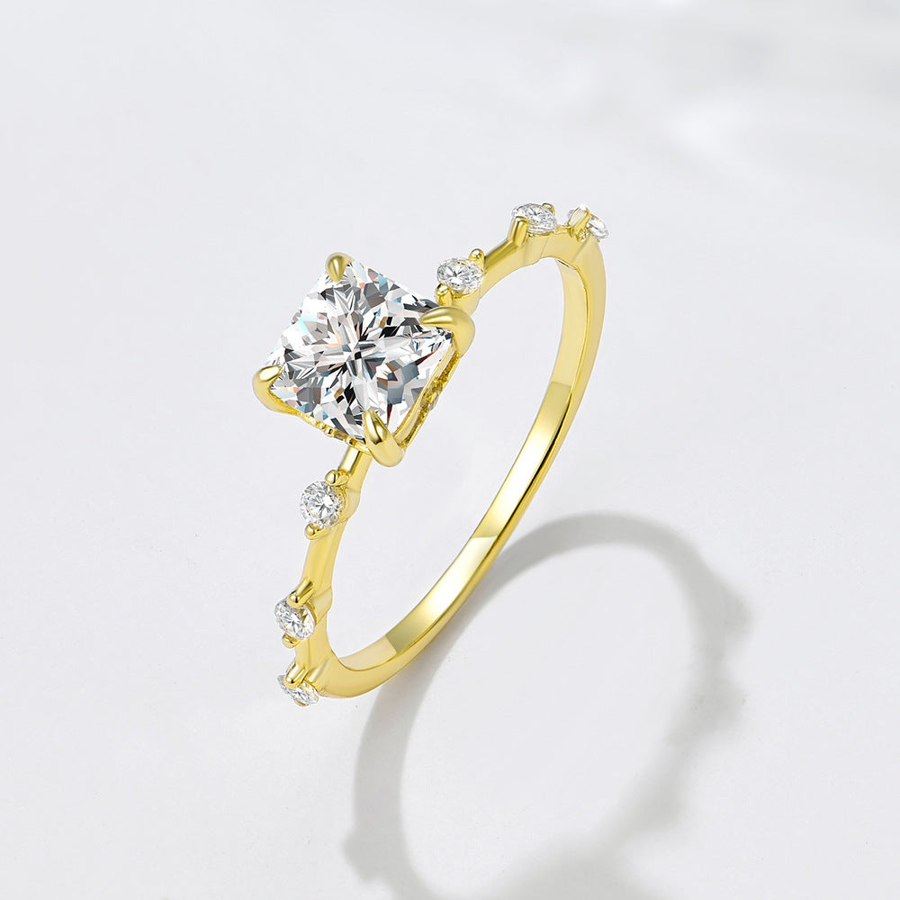 S925 Sterling Silver Princess Square Zircon Ring, Zircon Ring