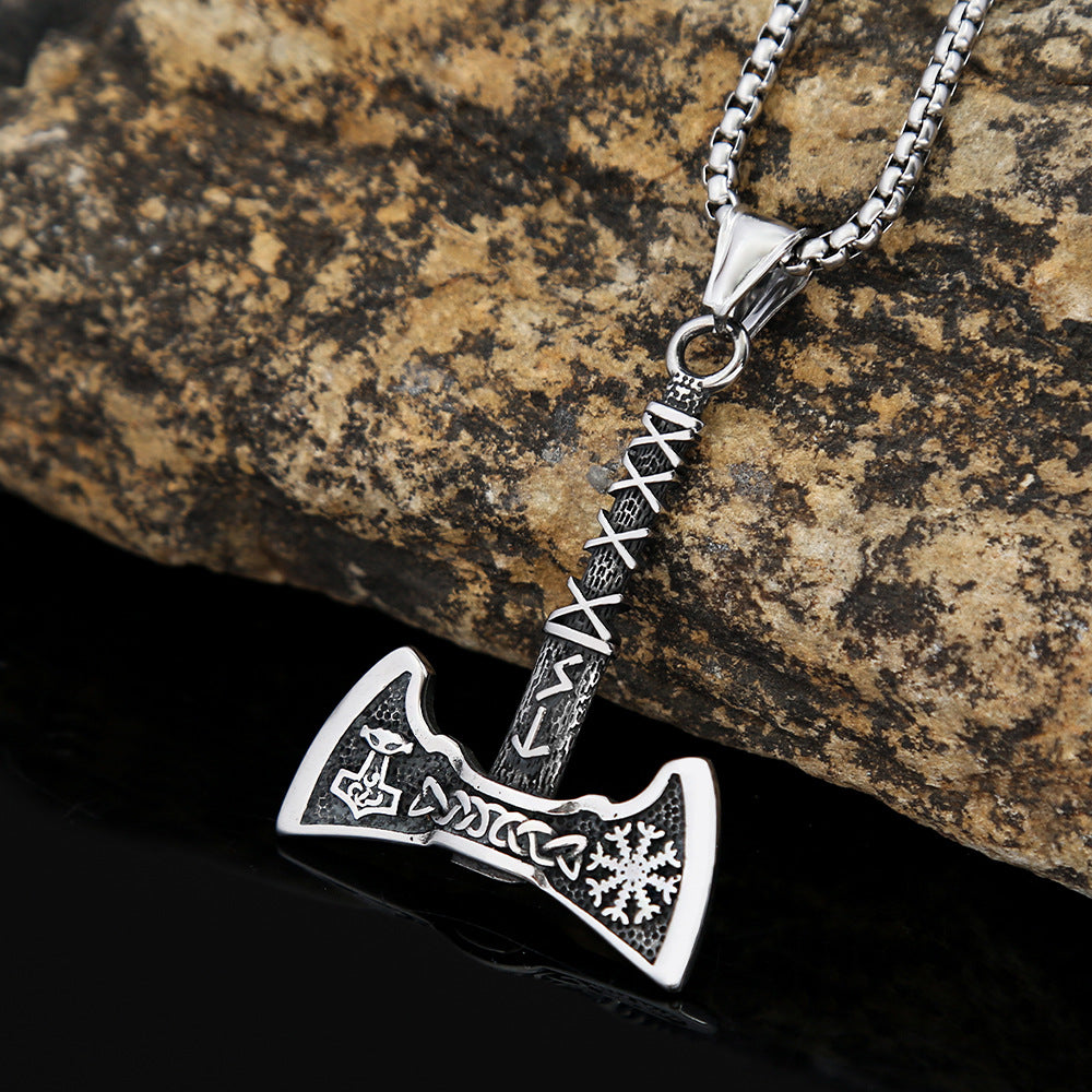 Stainless Steel Viking Axe Pendant Retro Men's Necklace