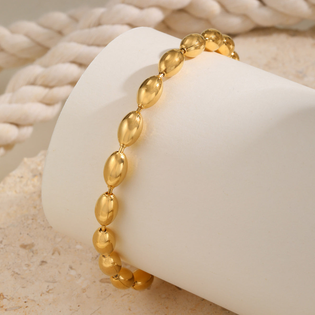 Stainless Steel Rugby Bead Anklets Ladies – Summer Beach Vacation Feet Bracelet