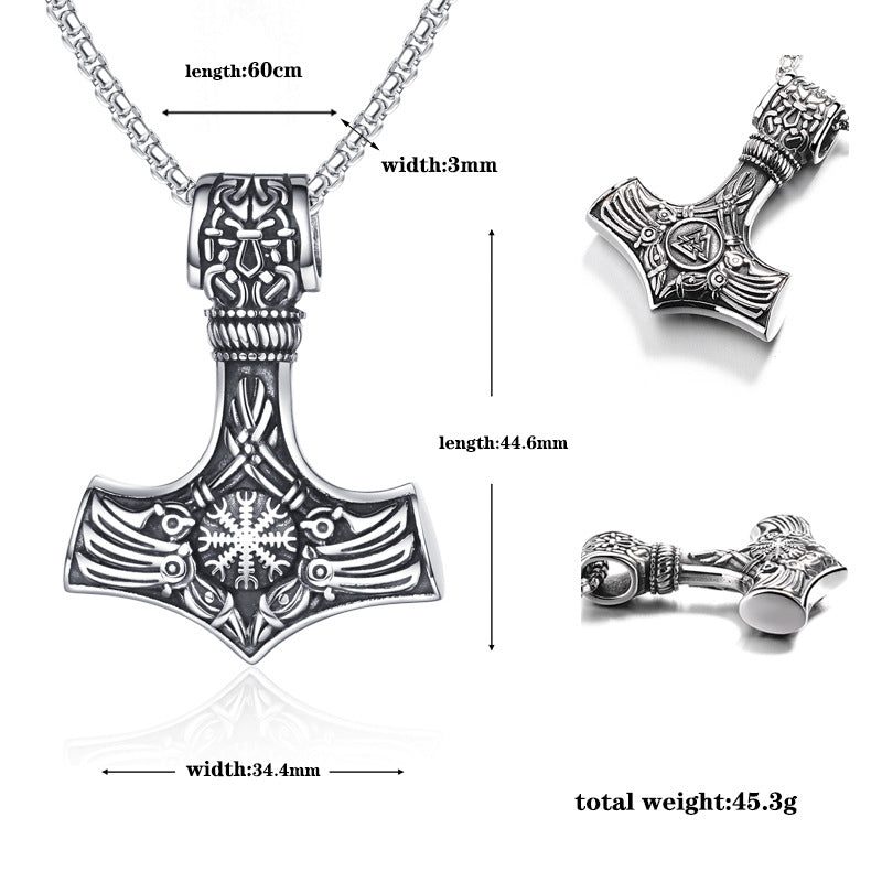 Steel Necklace - Statement Viking Thor's Hammer Pendant For Men Everyday Wear Gift Idea