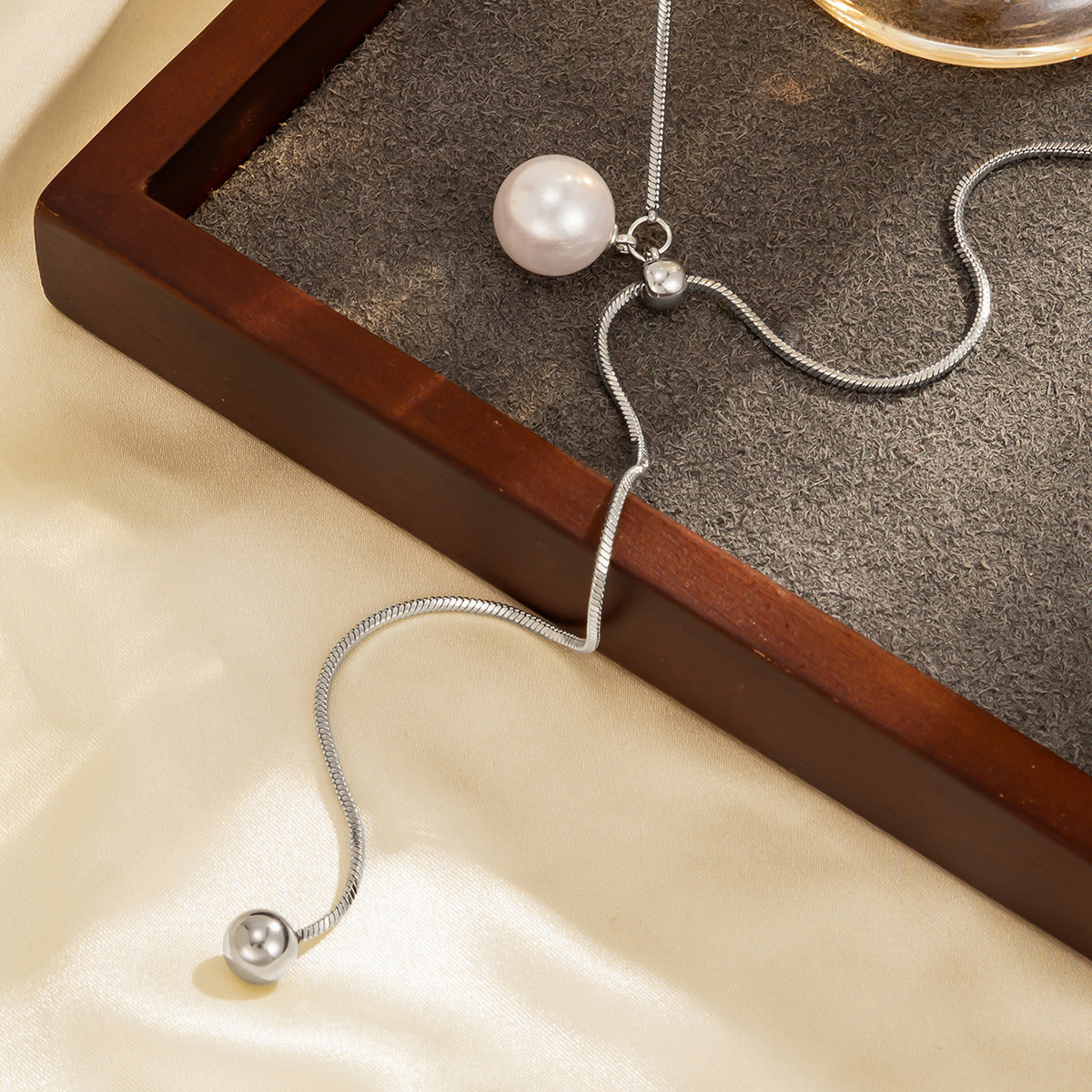 Y-Shaped Stainless Steel Snake Bone Chain Y2k Square Pearl Necklace