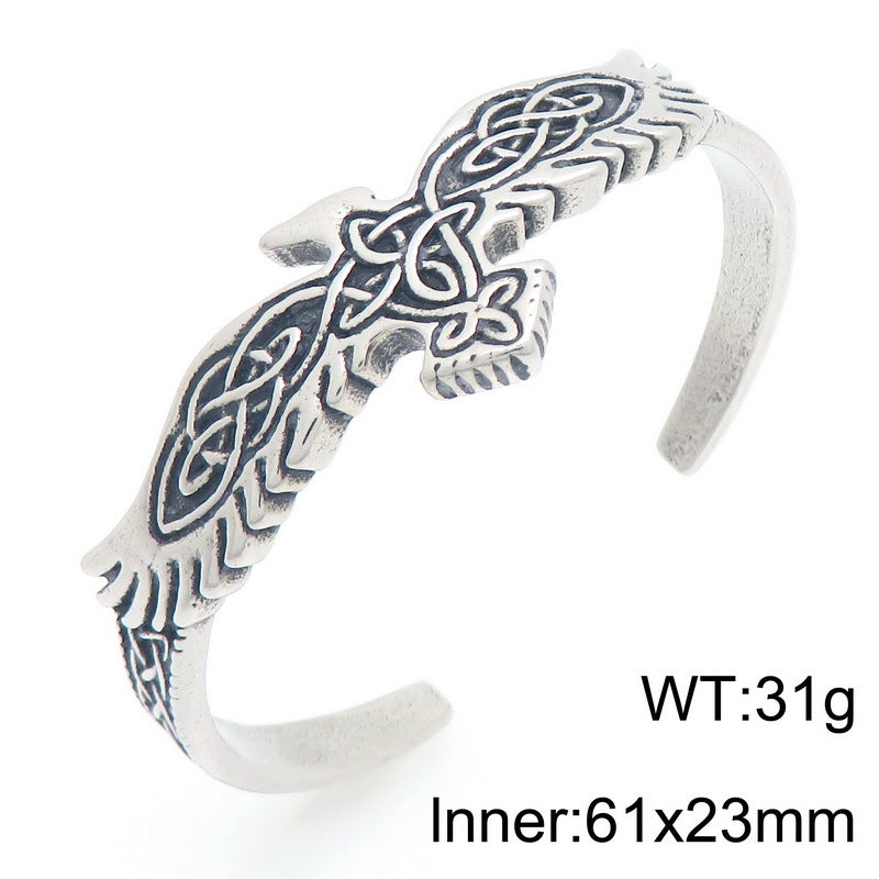 Nordic Viking Celtic Knot Crow – Punk Style Bamboo Feathers Stainless Steel Man Bracelet