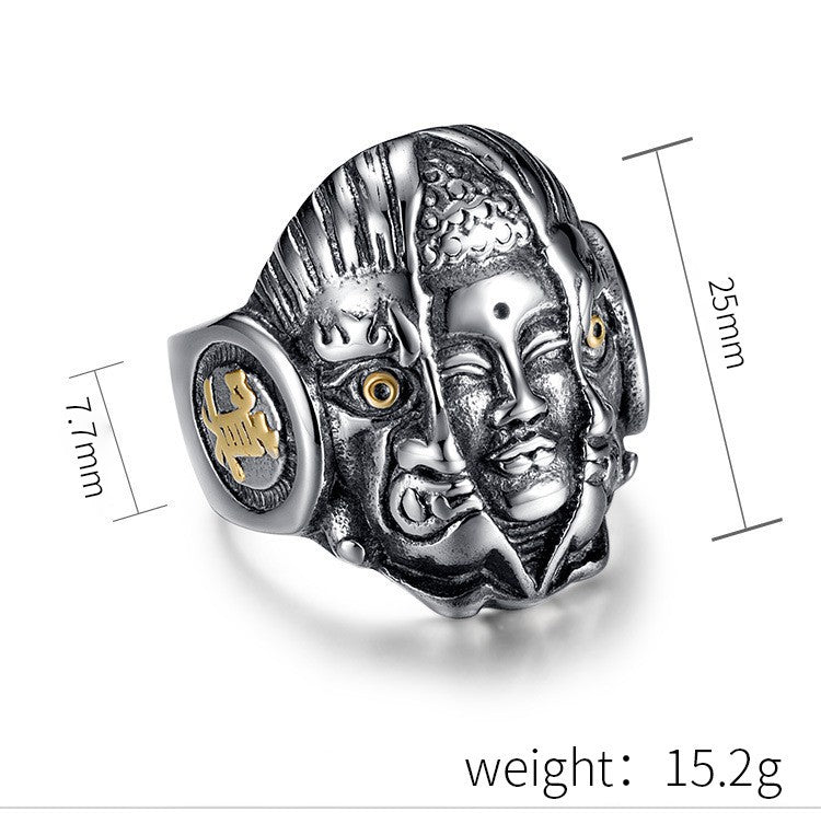 Stainless Steel – God & Devil Good & Evil Ring – Men's