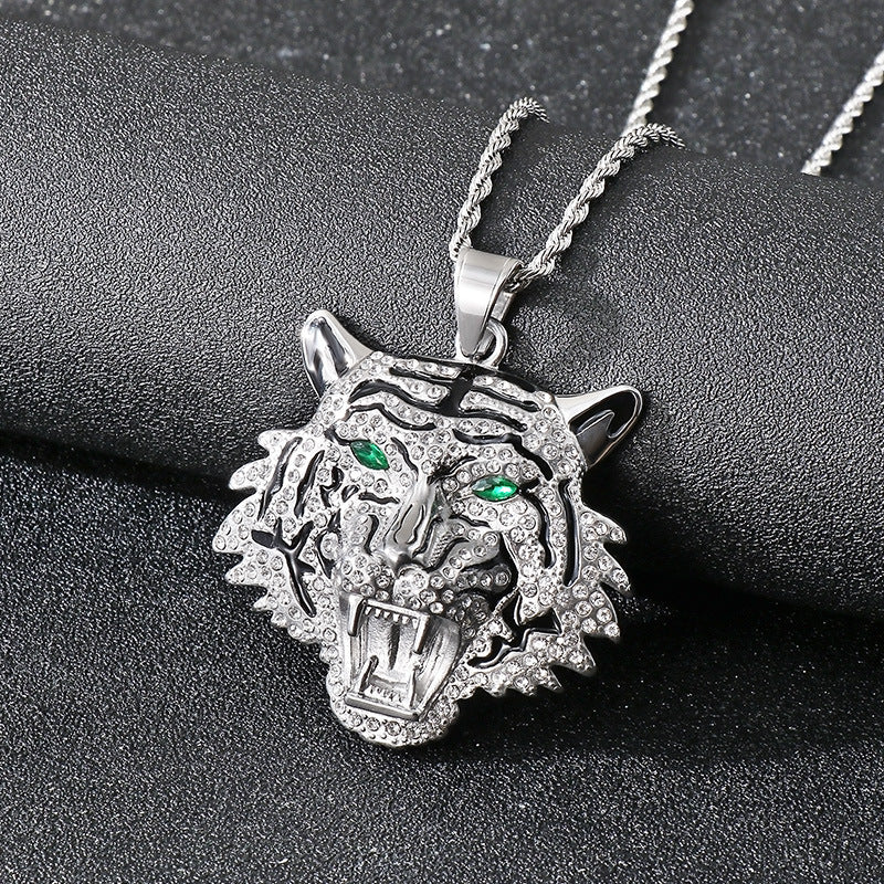 Planderful Hipster Tiger Head Pendant For Men Zircon Inlay