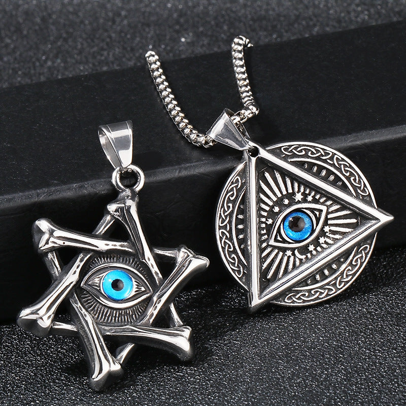 Punk Triangular Sweater Chain Pendant, Retro Hexagram Devil'S Eye Stainless Steel Pendant For Necklace