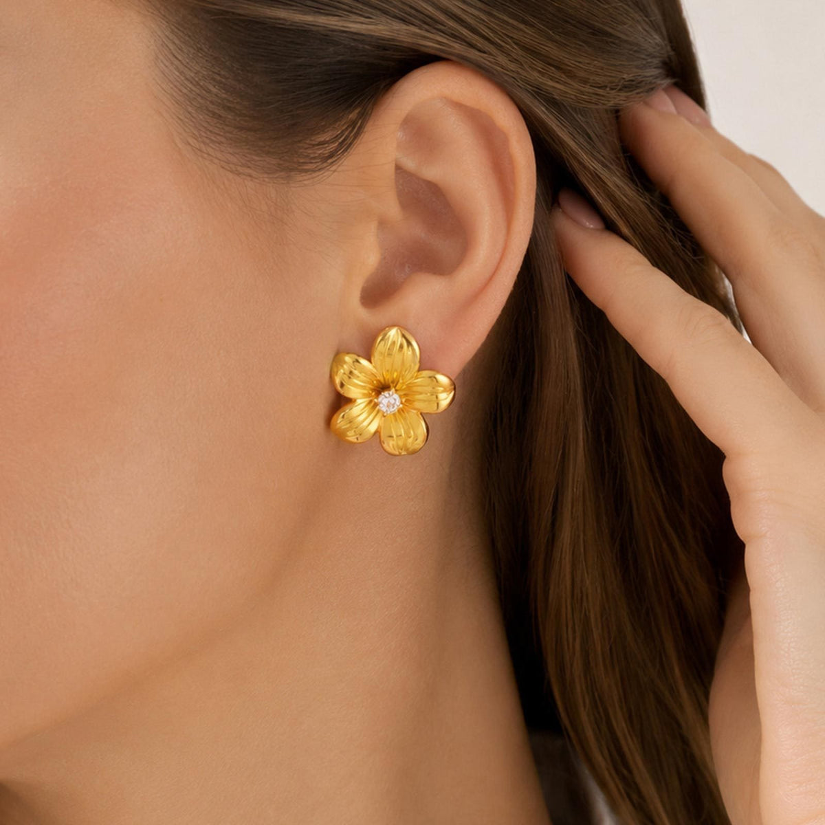 Stainless Steel Zircon Floral Earrings